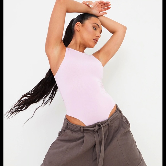 Pretty Little Thing NWT Slinky Racer Neckline Bodysuit in Mauve - Picture 2 of 14